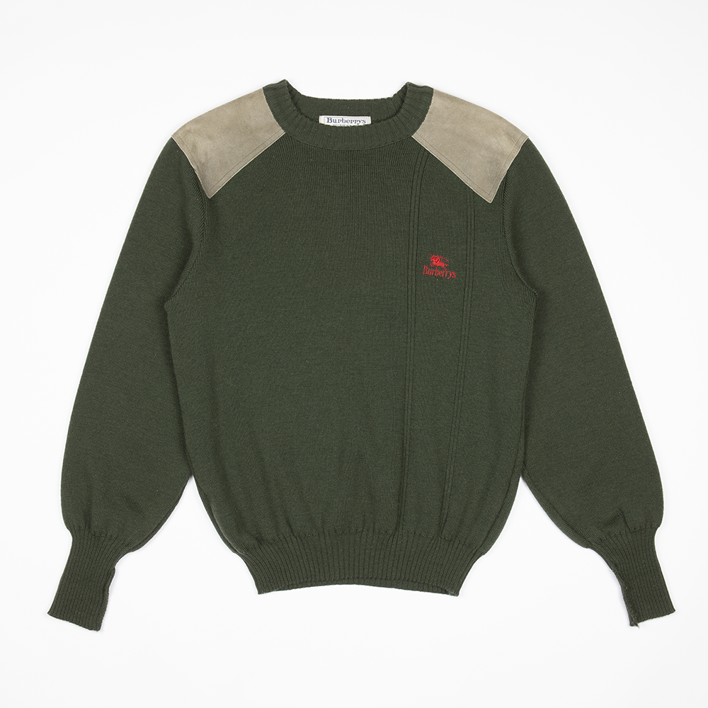 80's Burberrys suede padded knit jumper